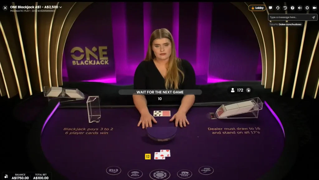 Spirit Casino live dealer blackjack table for Aussie players